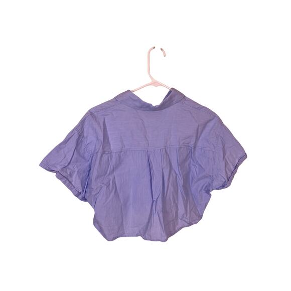 ZARA Cropped Collared Top Women’s XS Light Blue Button Front Shirt Striped Style - Picture 3 of 4